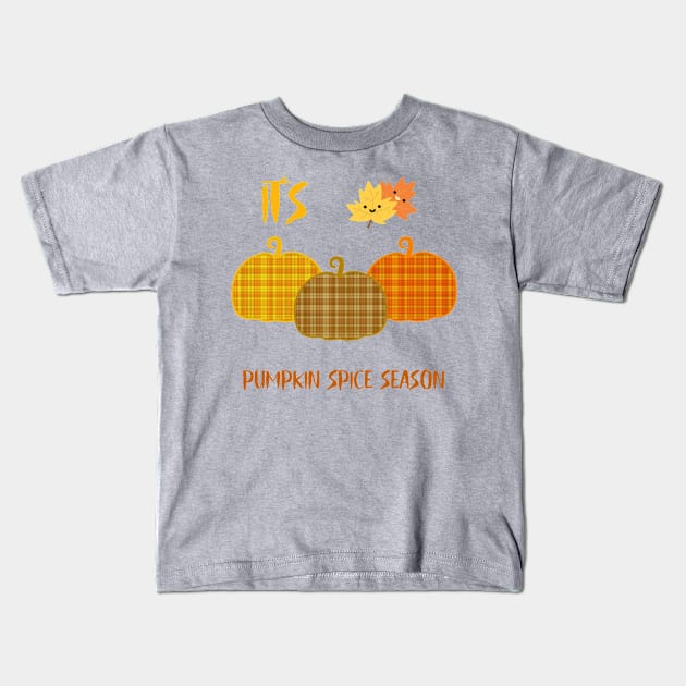 ITS Pumpkin Spice Season Autumn Plaid Pumpkins Kids T-Shirt by SartorisArt1